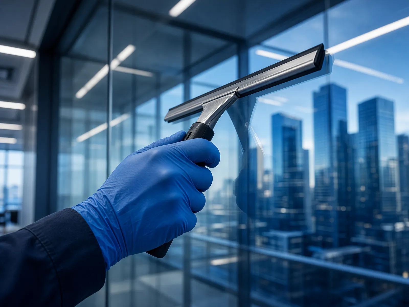 Glasreinigung in einem modernen Büro